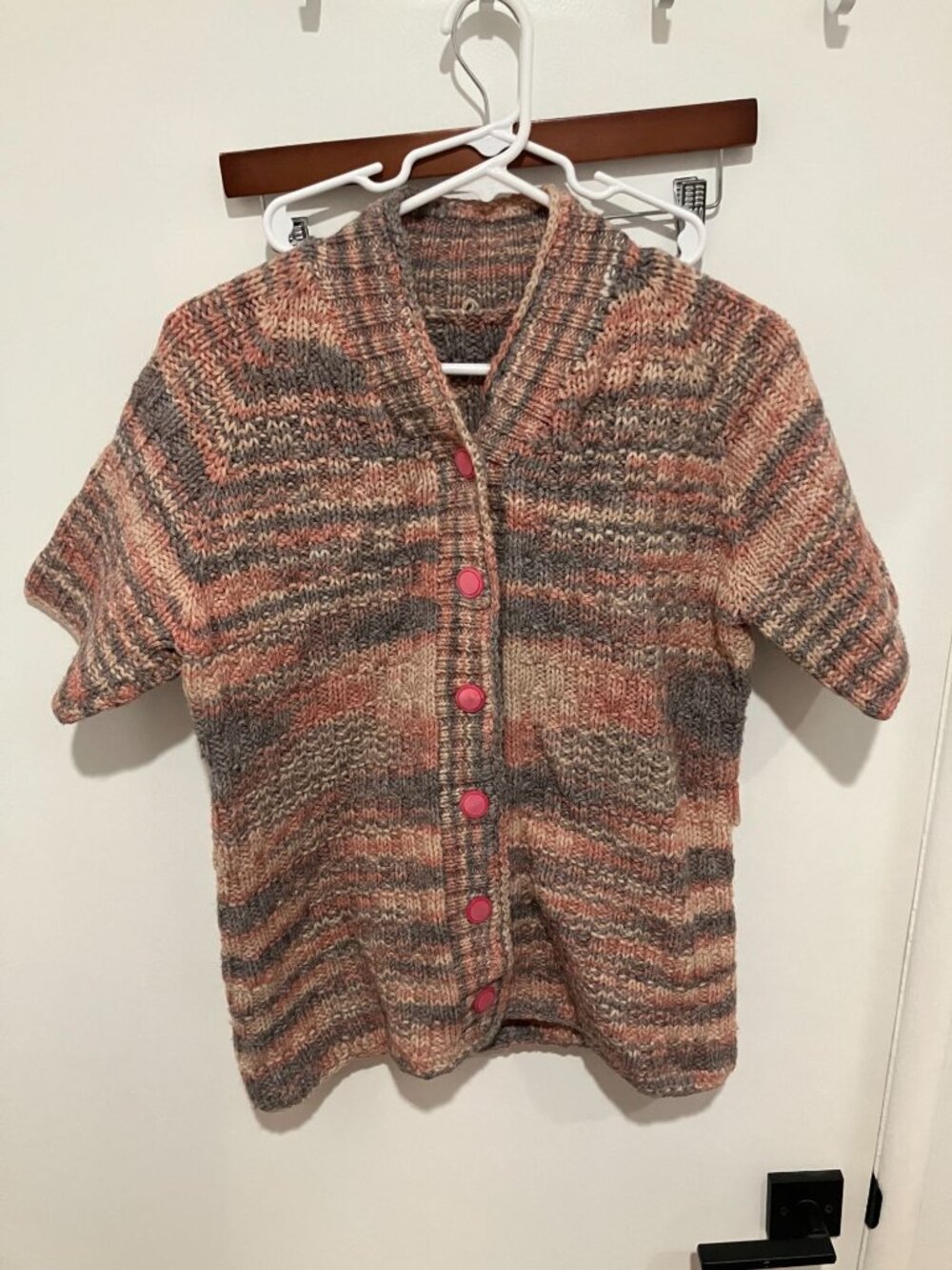 Vintage Handmade Cozystyle Marled Knit Short Sleeve Cardigan in Earthy Pink